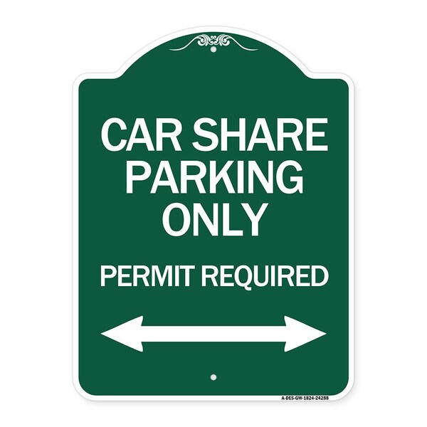 Signmission Car Share Parking Permit Required W/ Bidirectional Arrow Heavy-Gauge Alum, 18" x 24", GW-1824-24288 A-DES-GW-1824-24288 - main
